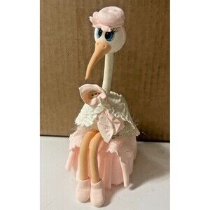 Stork with Baby Cake Topper Baby Shower Stork in Pink for baby girls 8"